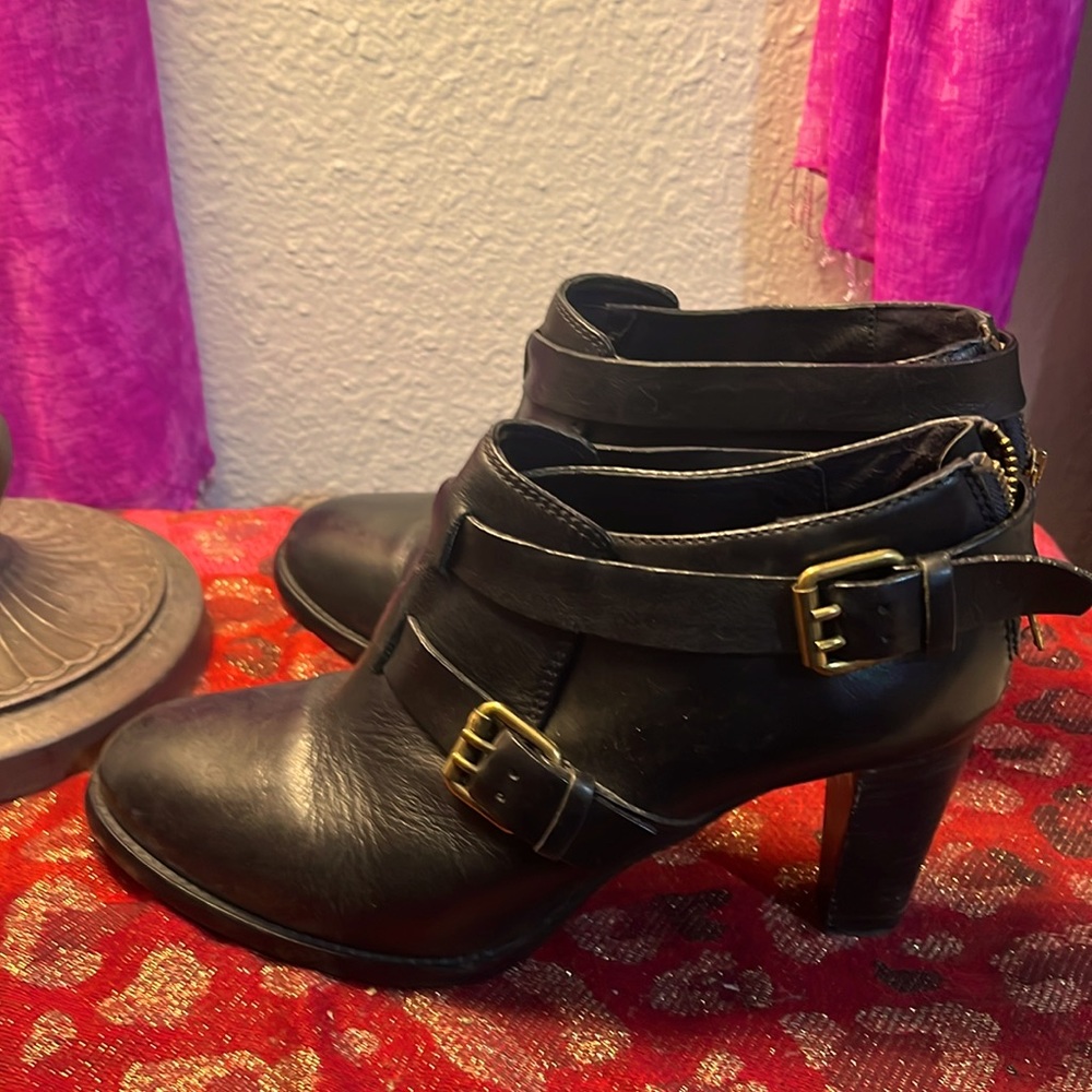 J Crew women’s size 10 black leather booties. 3 inch heels.
